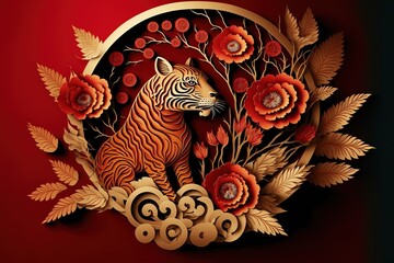 Chinese new year, year of the tiger - Chinese zodiac symbol, Lunar new year concept, modern background design