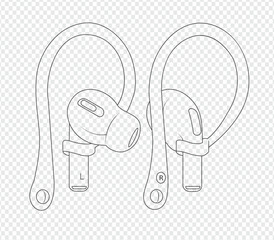  Outline airpods wireless headphones thin vector icon on Transparent background