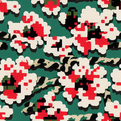 seamless pattern with pixel flowers