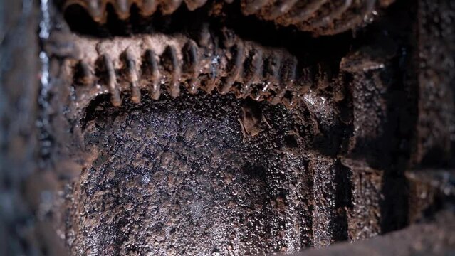 Bat in the firebox of a solid fuel boiler in autumn close-up. Smooth camera zoom
