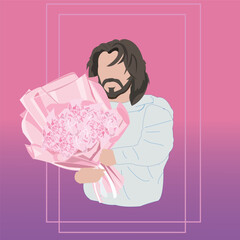 special valentine vector illustration of a man holding a flower