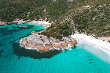 Aerial view of Little Beach and Waterfall Beach in Two People's Bay, Western Australia