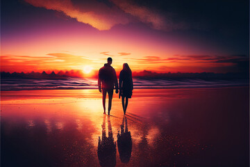 Couple holding hands beach sunset