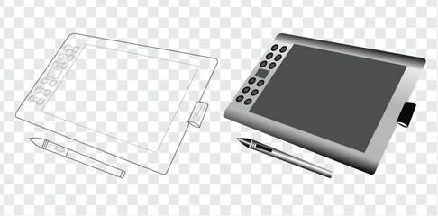 Vector outline graphic tablet for drawing by artist and designer. 