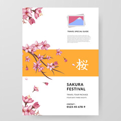 Sakura Festival cherry blossom japan tour guide poster travel abroad with flower illustration