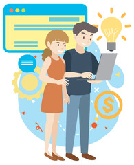 Working characters flat design for web banner