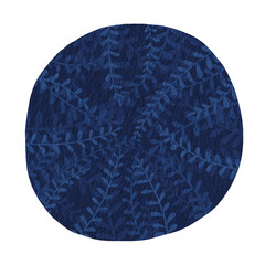 Fern leaves in blue round shape background illustration for decoration on winter season and tropical garden.