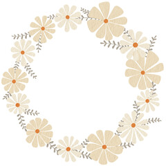 Abstract white flower and brown fern leaf wreath illustration for decoration on wedding and spring season.