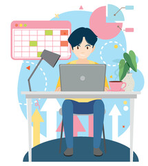 Working characters flat design for web banner