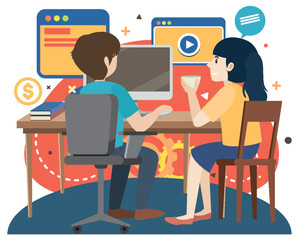 Working characters flat design for web banner