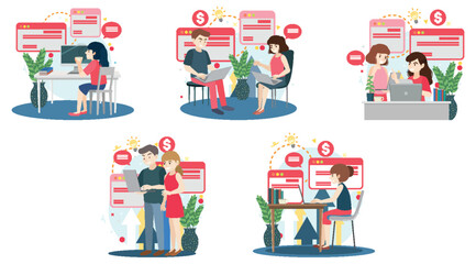 Working characters flat design for web banner