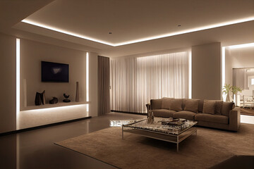 Large luxury modern elegant interiors Living room mockup. Modern style of furniture decoration. Generative AI illustration.