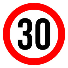 speed limit road sign of 30 kilometres per hour