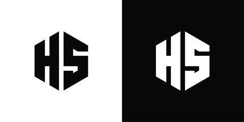 Letter H S polygon, Hexagonal minimal and professional logo design on black and white background