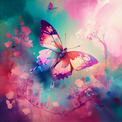 a fantastic butterfly painted in watercolors