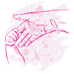 Sketch of mother holding hand of child 