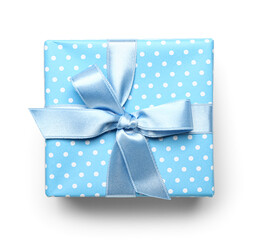 Beautiful gift box with satin bow isolated on white background