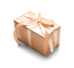 Gift box with satin ribbon isolated on white background