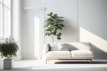 Sofa Against White Wall For Living Room Interior Design Created with Generative AI Technology