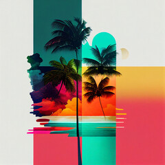 tropical island with palm tree. Generative AI