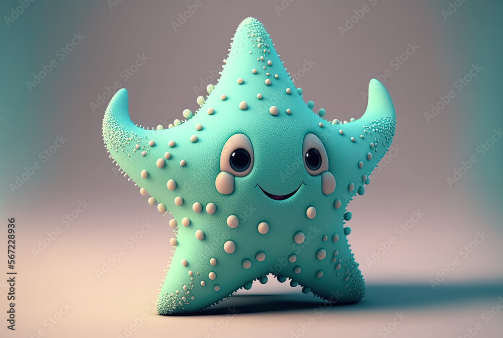 Wall mural 3d animation blue starfish smiling