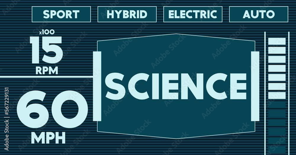 Poster futuristic car dashboard with science text. digital graphical user interface animation.