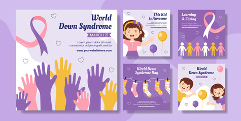 World Down Syndrome Day Social Media Post Flat Cartoon Hand Drawn Templates Illustration