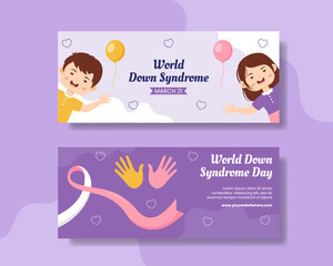 World Down Syndrome Day Horizontal Banner Flat Cartoon Hand Drawn Templates Illustration