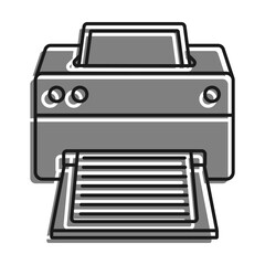 Linear filled with gray color icon. Inkjet Printer Perspective Front View. Printing Documents In Office Using Copiers. Simple black and white vector On white background