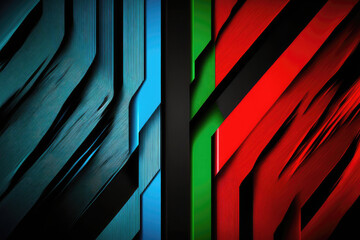 A bold and abstract background featuring red, green, and blue stripes. Perfect for creating a dynamic and modern feel, this image is ideal for design projects in the tech, fashion, Generative AI