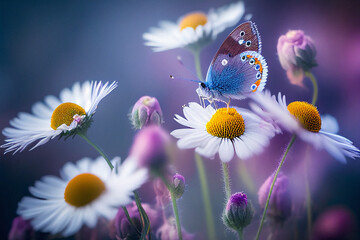 Butterfly Pollinates Daisies - Generative Ai