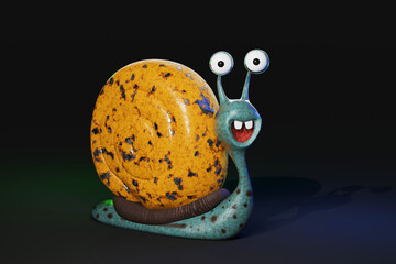funny snail on a black background 3d render