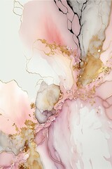 alcohol ink painting, blush, white abstract, pastel tones with golden cracks, AI assisted finalized in Photoshop by me - 567231174