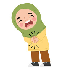 Illustration of a hijab girl with a stomach ache