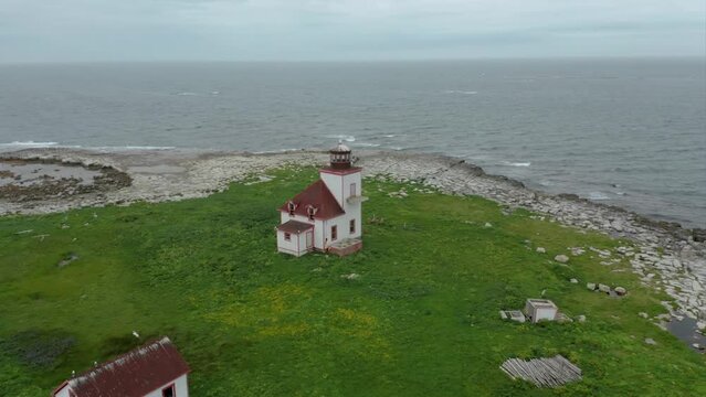Abandoned Lighthouse on Island, Newfoundland - Drone Clip