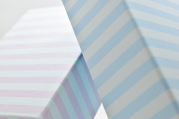 closeup stripe pink and blue paper box, package for design