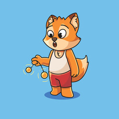 cute cartoon illustration a fox playing latolato. character design, animal illustration vector