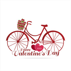 Illustration of a bicycle with flowers in a basket isolated on white background. Vector. Cartoon. Flat.