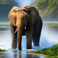 A majestic elephant taking a bath in a river1, Generative AI
