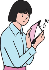 cartoon sad office woman with no pocket money