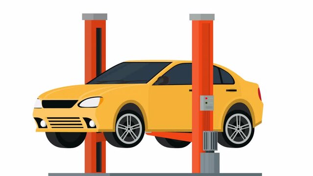 Vehicle diagnostics. Animation of car repair on a car lift in a car service station, alpha channel. Cartoon