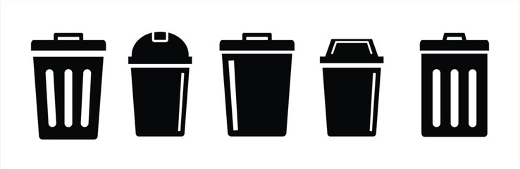 Trash bin. Trash can icon set with different style. Trash bin icon sign and symbol transparent background. Vector illustration.