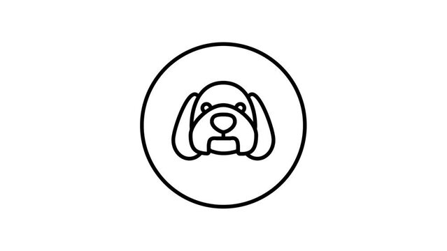 Dog, puppy black and white line icon vector illustration in a circle, for web use for puppy, cute animation, self drawing