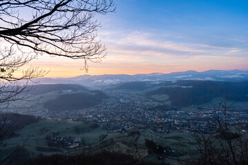 sunrise in the mountains with view over Sissach Basllandschaft