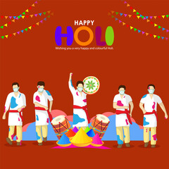 Vector illustration of Happy Holi festival greeting Festival of Colors