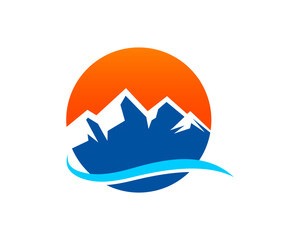Mountain and sunset scenery logo