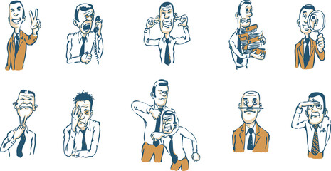caricature businessmen in various situations - PNG image with transparent background