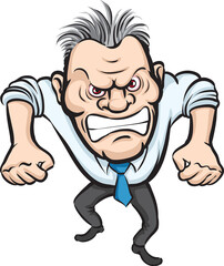 cartoon furious businessman with speech bubble on white background - PNG image with transparent background