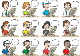 cartoon people and computers - PNG image with transparent background