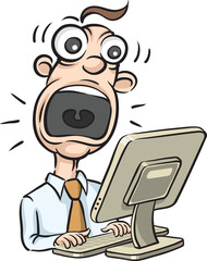 screaming businessman and desktop computer - PNG image with transparent background